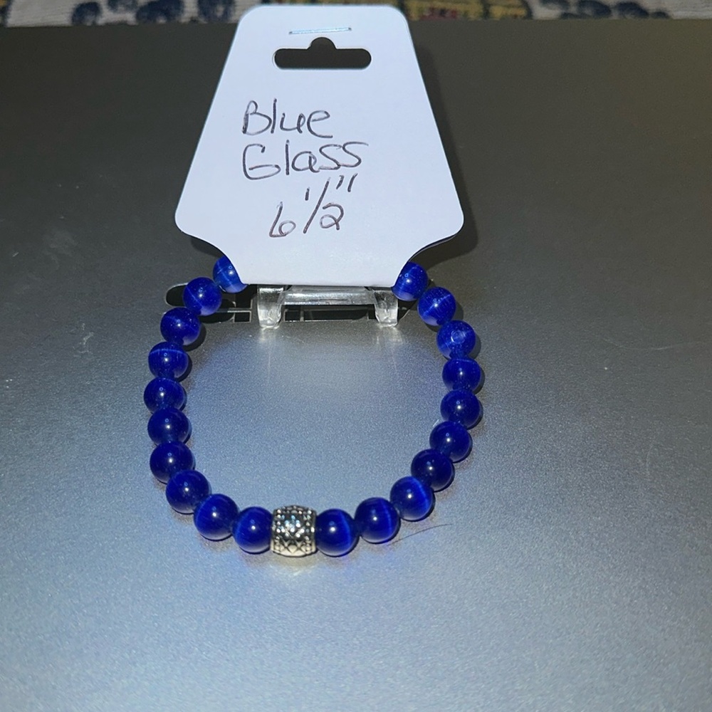 Hand Crafted Blue Glass Stretch Bracelet
